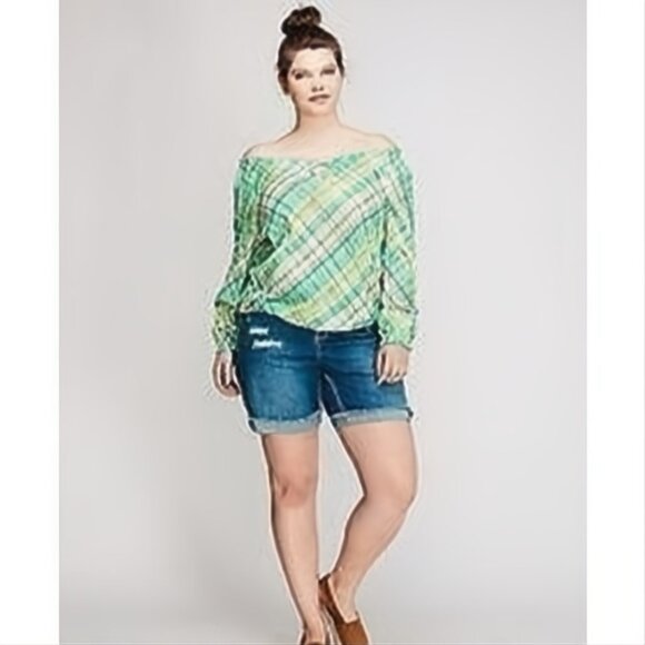 Lane Bryant Green Plaid Artist Top 26/28 - Picture 2 of 2
